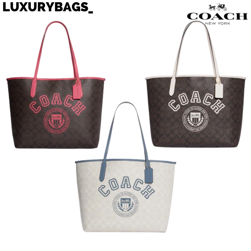 Coach City Tote In Signature Canvas With Varsity Motif CB869