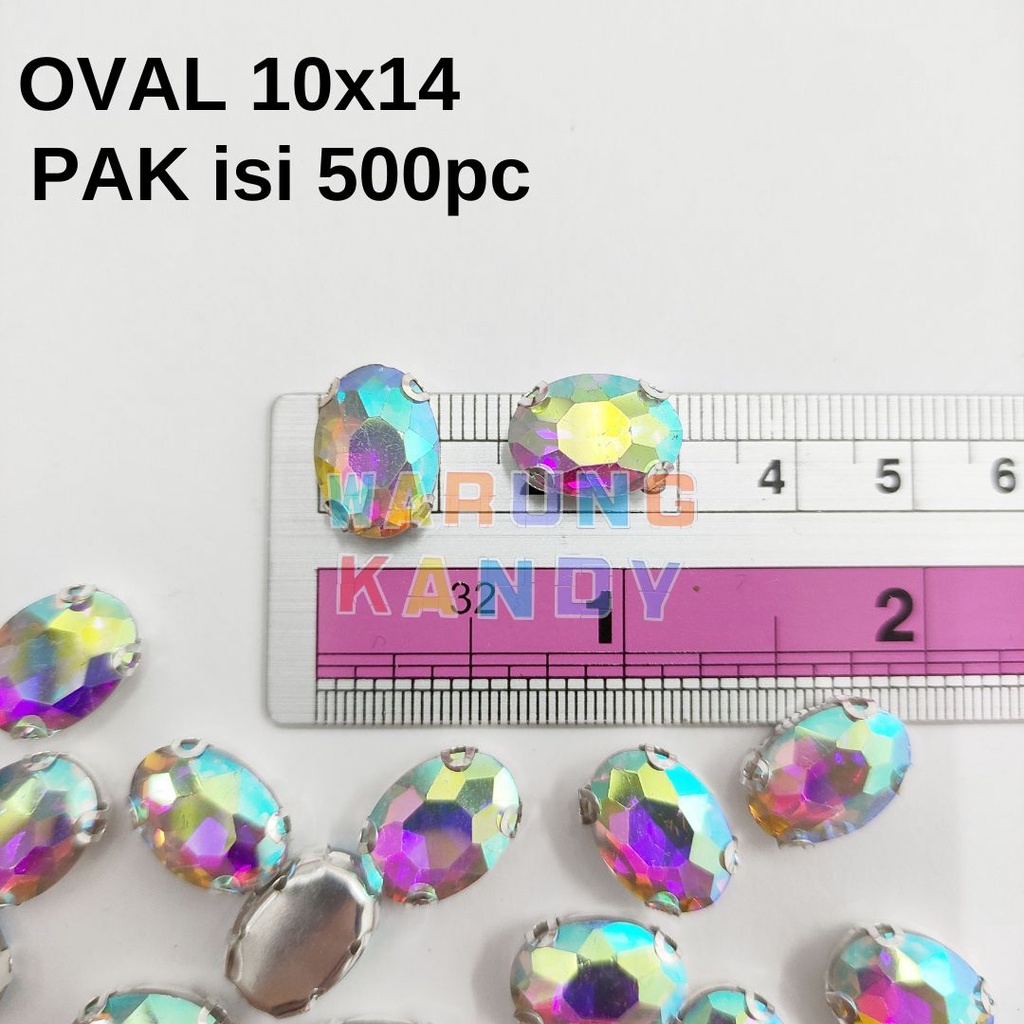 Diamon Jahit CANGKANG OVAL 10X14 PUTIH AB Grade A -PAK 500pc