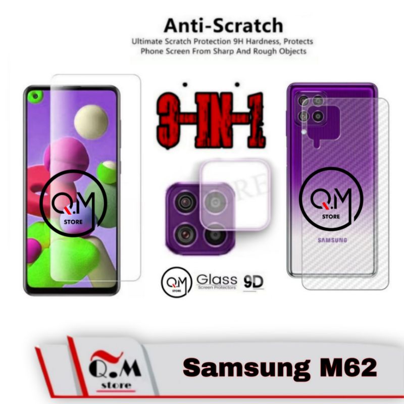 PAKET 3 IN1 Tempered Glass 9D Samsung M62 Screen Quard Pelindung Layar Full High Quality