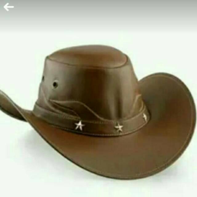 Topi koboy kulit asli