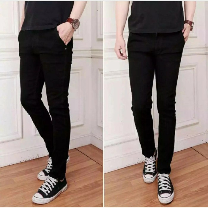 Celana panjang jeans pria warna hitam/ celana jeans levis cowok - Hitam, 27