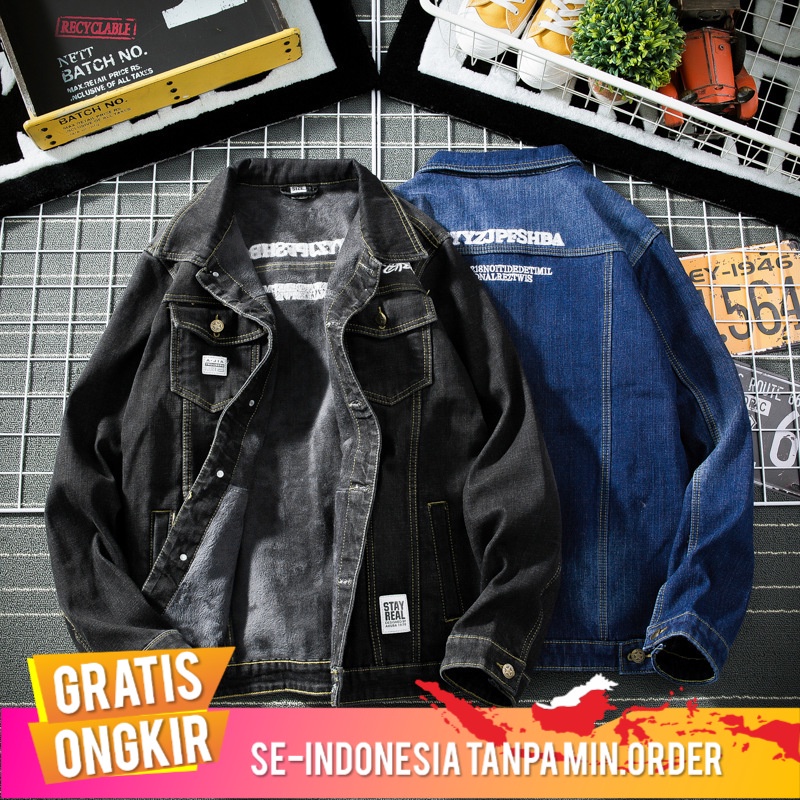 Outerwear Pria Bulu Berlapis Penebalan Jaket Denim Pria  Remaja Hangat Mantel   skon Hits