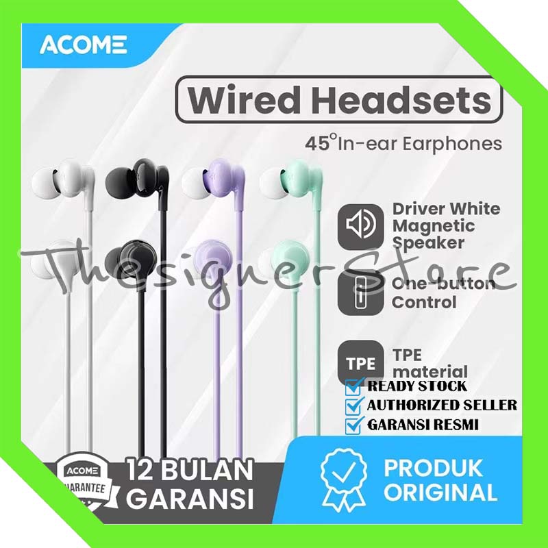 Acome Wired Earphone Headset Driver White Magnetic Speaker Garansi Resmi 1 thn AW07