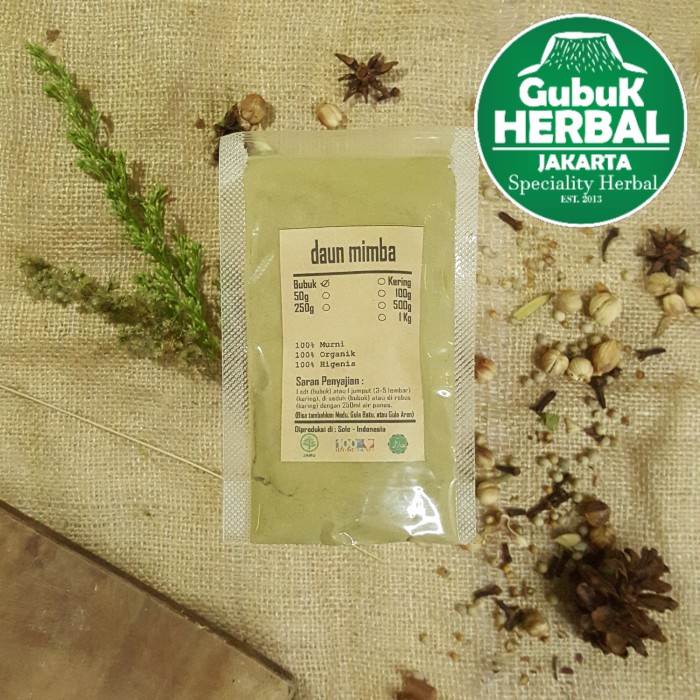 

DAUN MIMBA/MIMBO BUBUK 100 GRAM - Azadirachta Indica - MURNI TANPA GULA - BUBUK HALUS