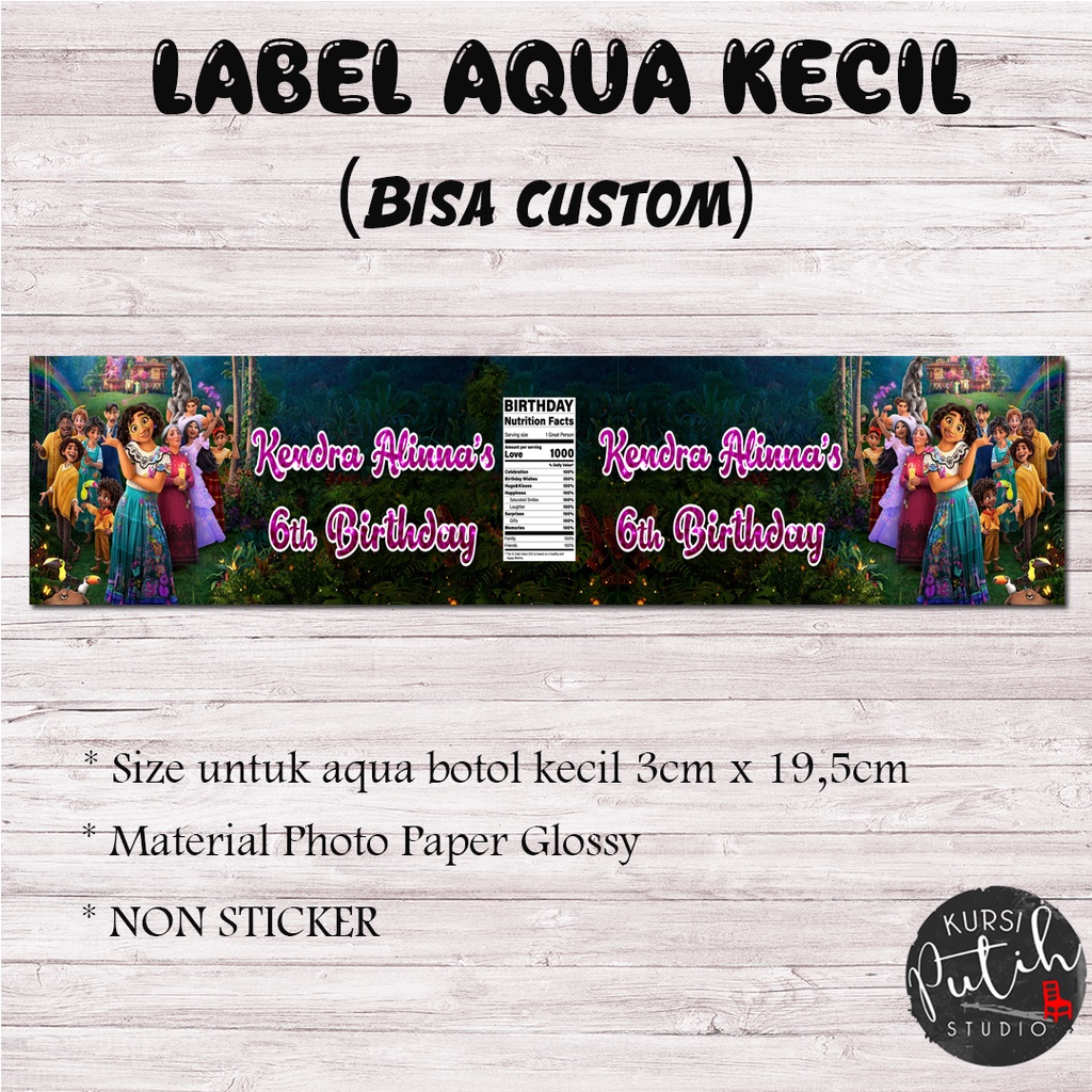 

Label Aqua Botol Kecil bisa custom model / bahan non sticker tema encanto