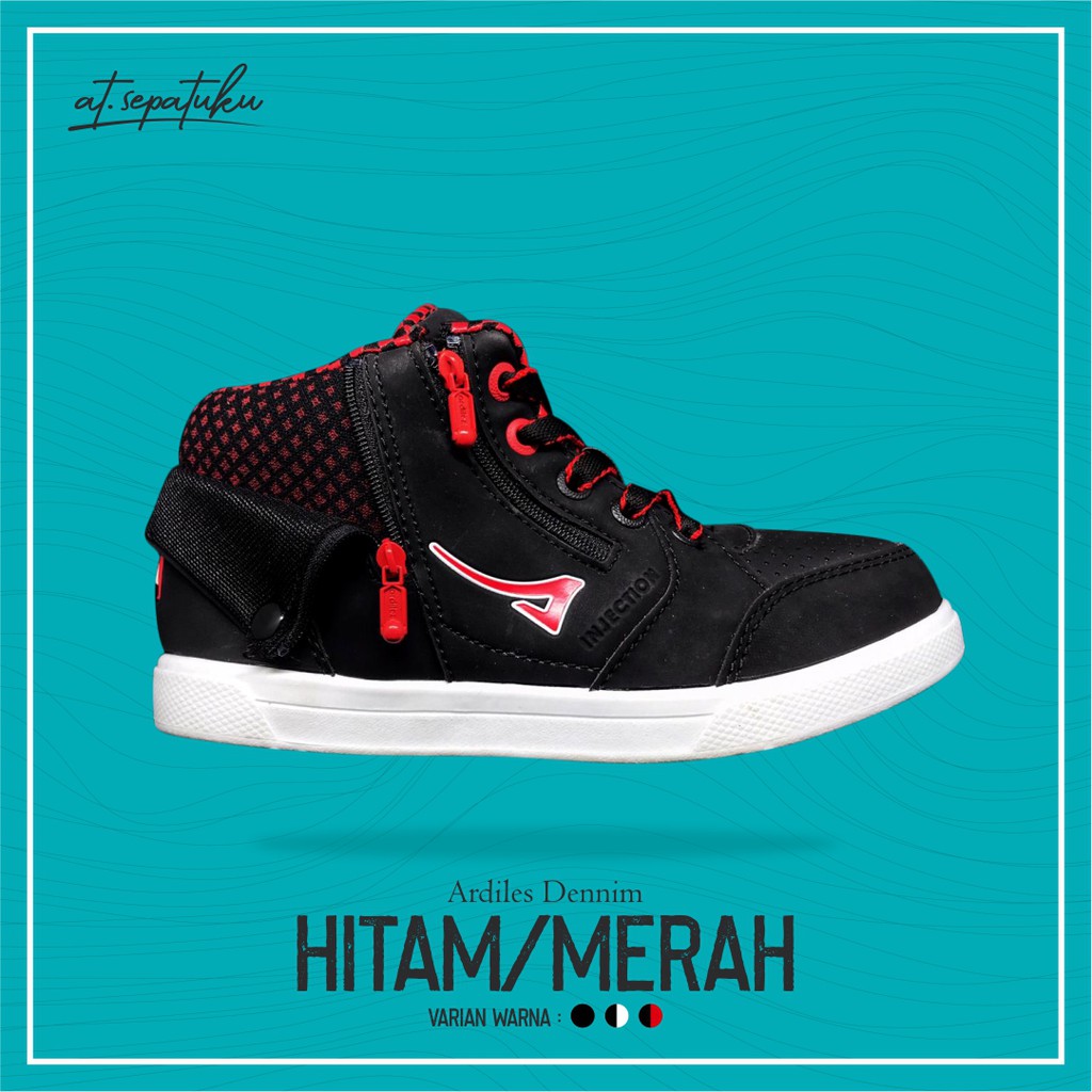 Sepatu Sekolah Anak Risleting Hitam Polos Murah / Kretekan / Tali - ARDILES DENNIM Ukuran 31-38