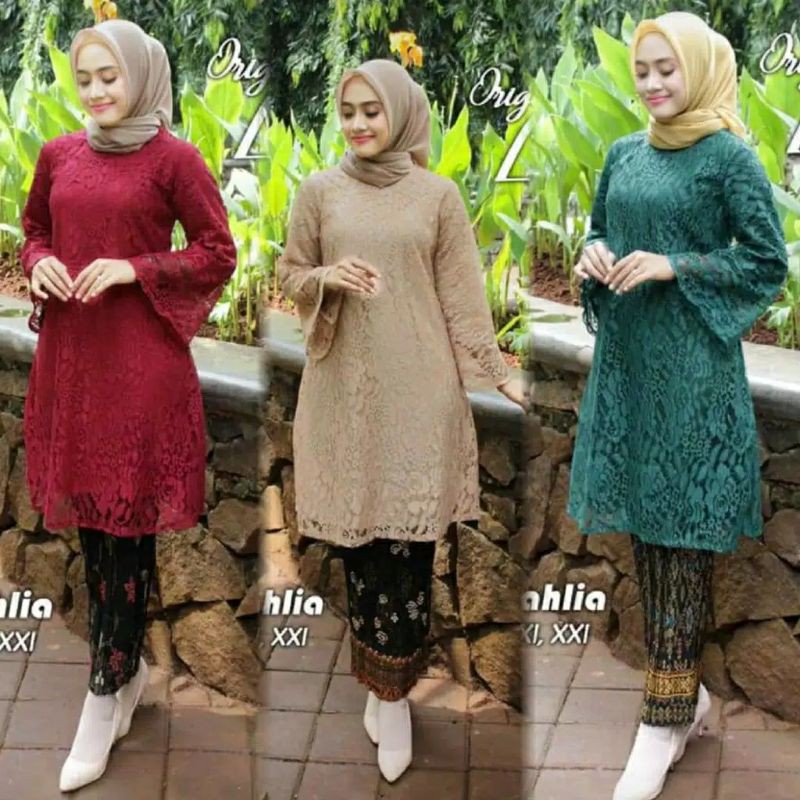 Setelan kebaya tunik dahlia brokat / kebaya brokat tunik / kebaya murah