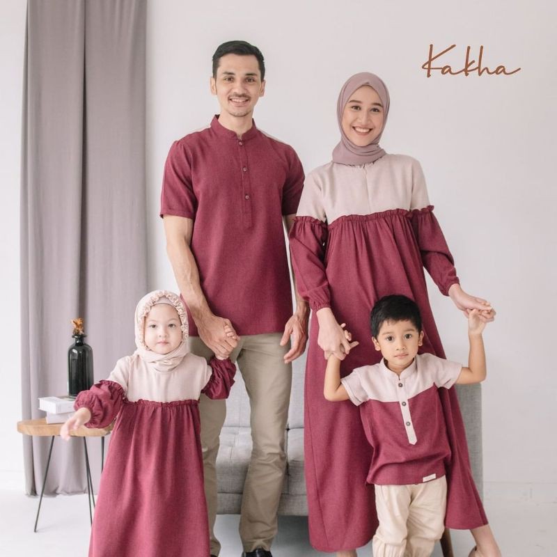 COUPLE FAMILY KAKHA RAYA TERLARIS BAJU LEBARAN HARI RAYA IDUL FITRI ADHA 2022 TERBARU KELUARGA TERMURAH-Maroon