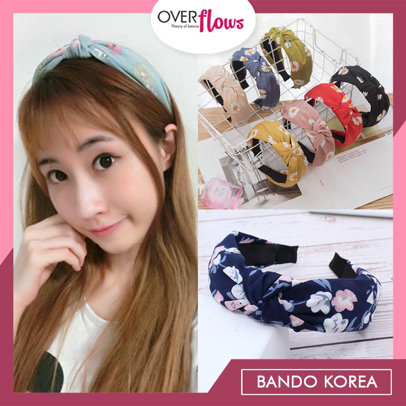 OVERFLOWS.ID Bando Korea Style Bandana Wanita Motif Bunga Daisy Bando Simpul