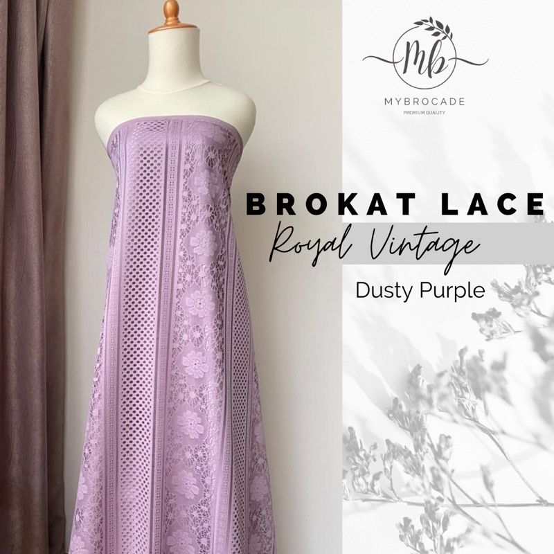 Bahan Kain Brokat Lace Royal Vintage Mewah Murah Warna Ungu Muda Dusty Purple