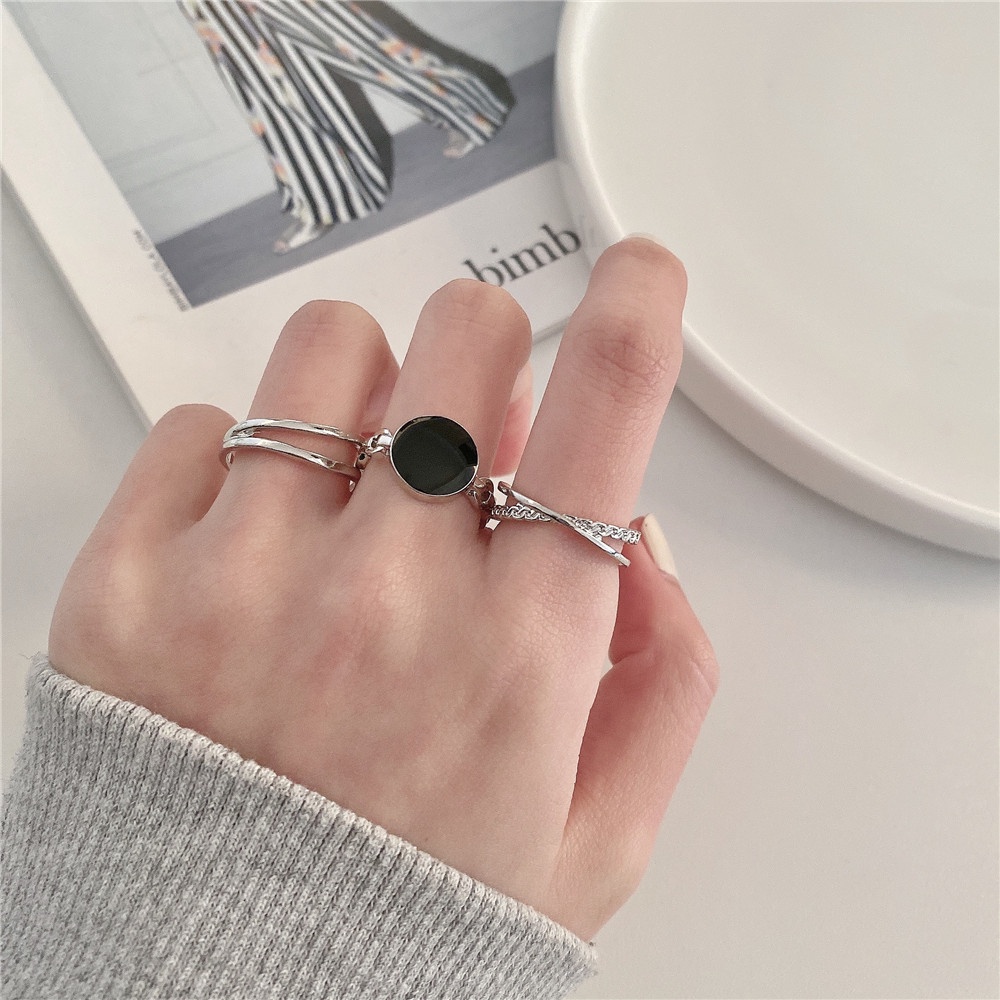 【COD Tangding】3pcs/set Korea Fashion Design Geometric Opening Ring Women Jewelry Accessories