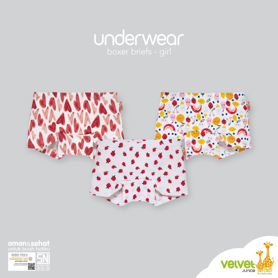 Velvet Boxer Segiempat isi 3 Full Print - Celana Dalam Anak Motif Size SML