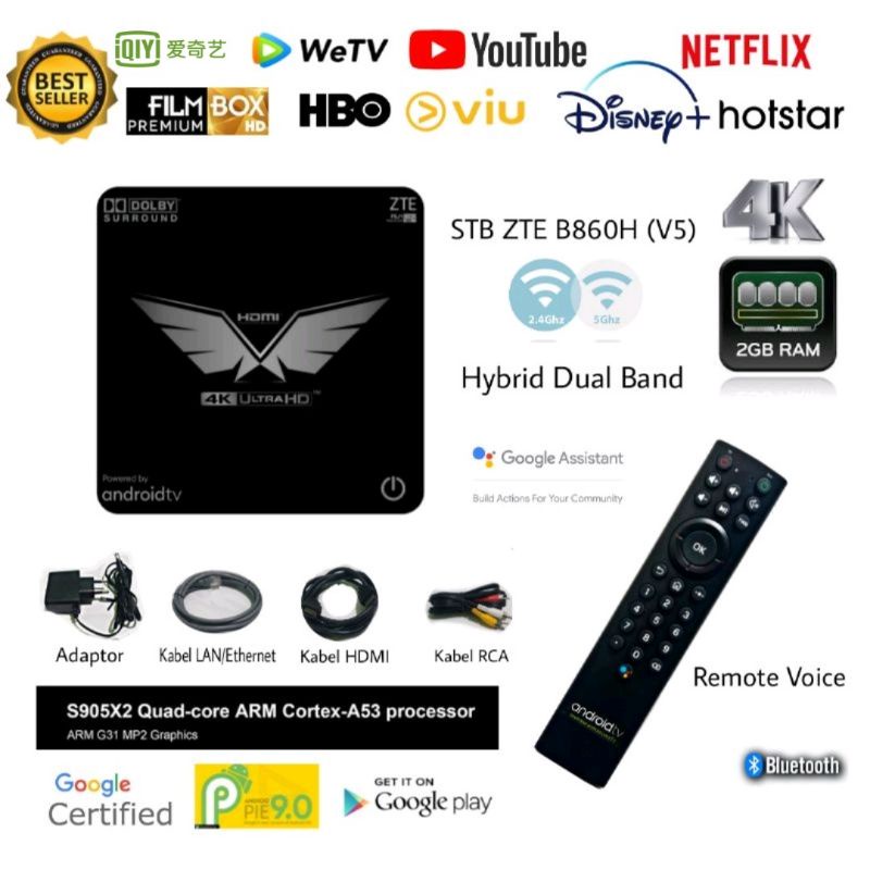 ANDROID TV BOX V5 ( ZTE B860H ) SIAP PAKAI TERLARIS ( OPEN ALL CHANNEL TV )