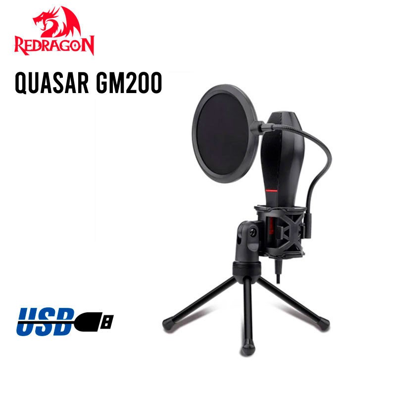 Microphone condenser Redragon USB Gaming Stream studio kit Quasar 2 GM200 - Mic for pc computer