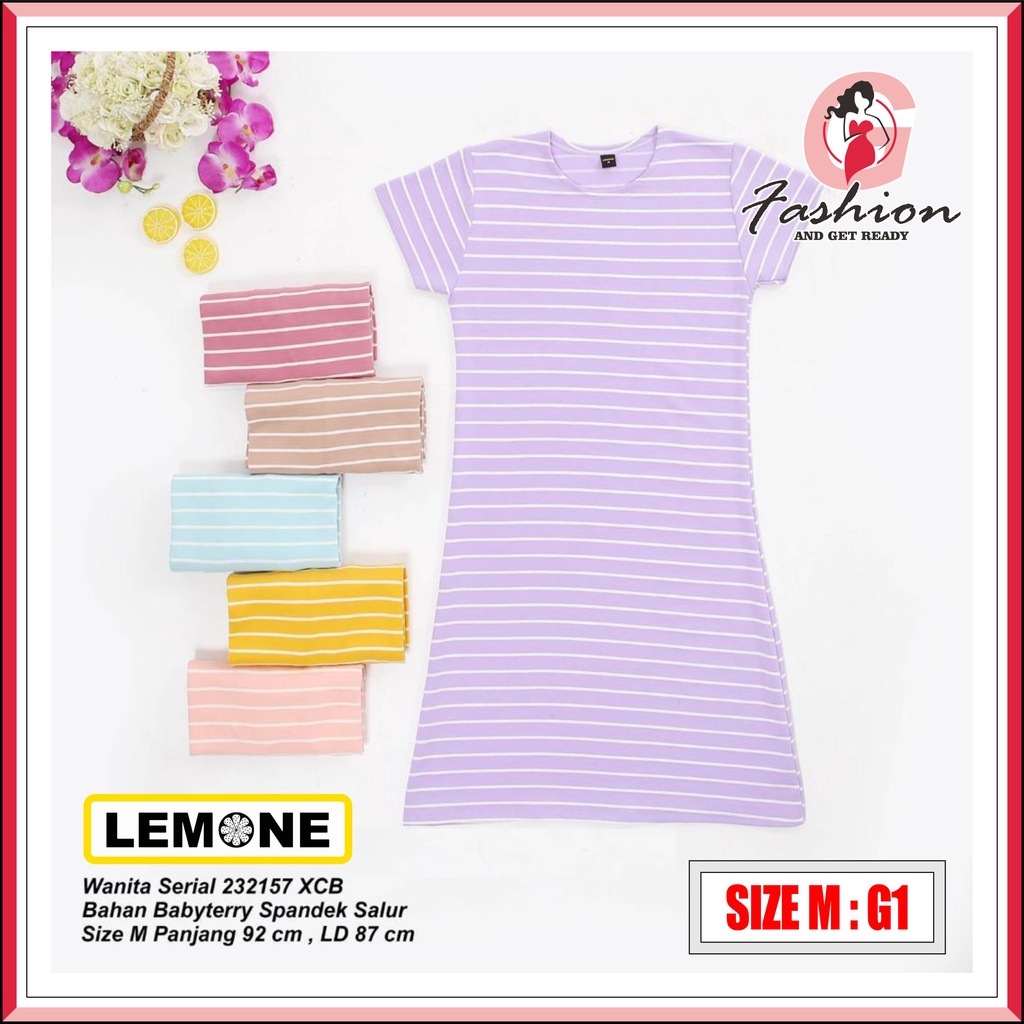MEDIUM - LEMONE DRESS BASIC CASUAL GARIS LD 87 CM | DASTER LENGAN PENDEK MURAH BABYTERRY SIZE M