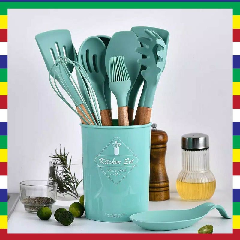 KITCHEN SET Sutil Silicone 13pcs Spatula Silikon Tahan Panas Peralatan Masak