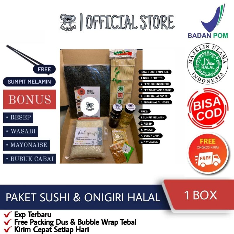 Paket Bahan Pembuat Sushi Maker Set Nori Kimbab dan Onigiri Baby Koala Lengkap Halal Komplit Instan Praktis