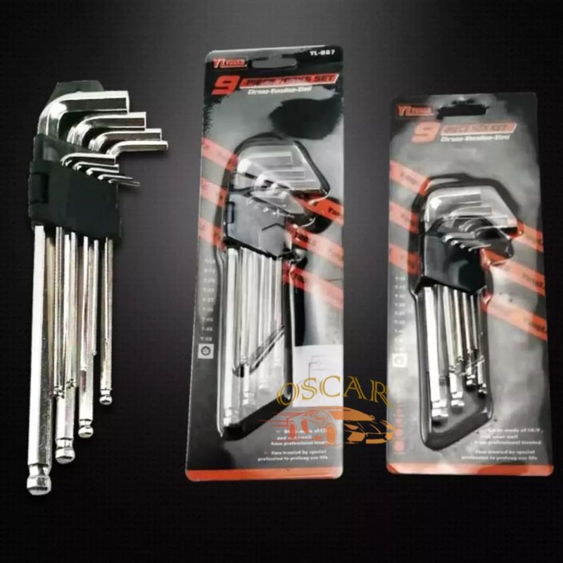 Kunci L Panjang Set 9 PCS Ujung Bulat Hex Key Wrench Huidi Tools Pas Ukuran 1,5 2 3 4 5 6 8 10 mm