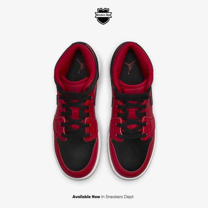 Sepatu Sneakers Wanita Nike JORDAN 1 MID REVERSE BRED 2021 GS ORIGINAL