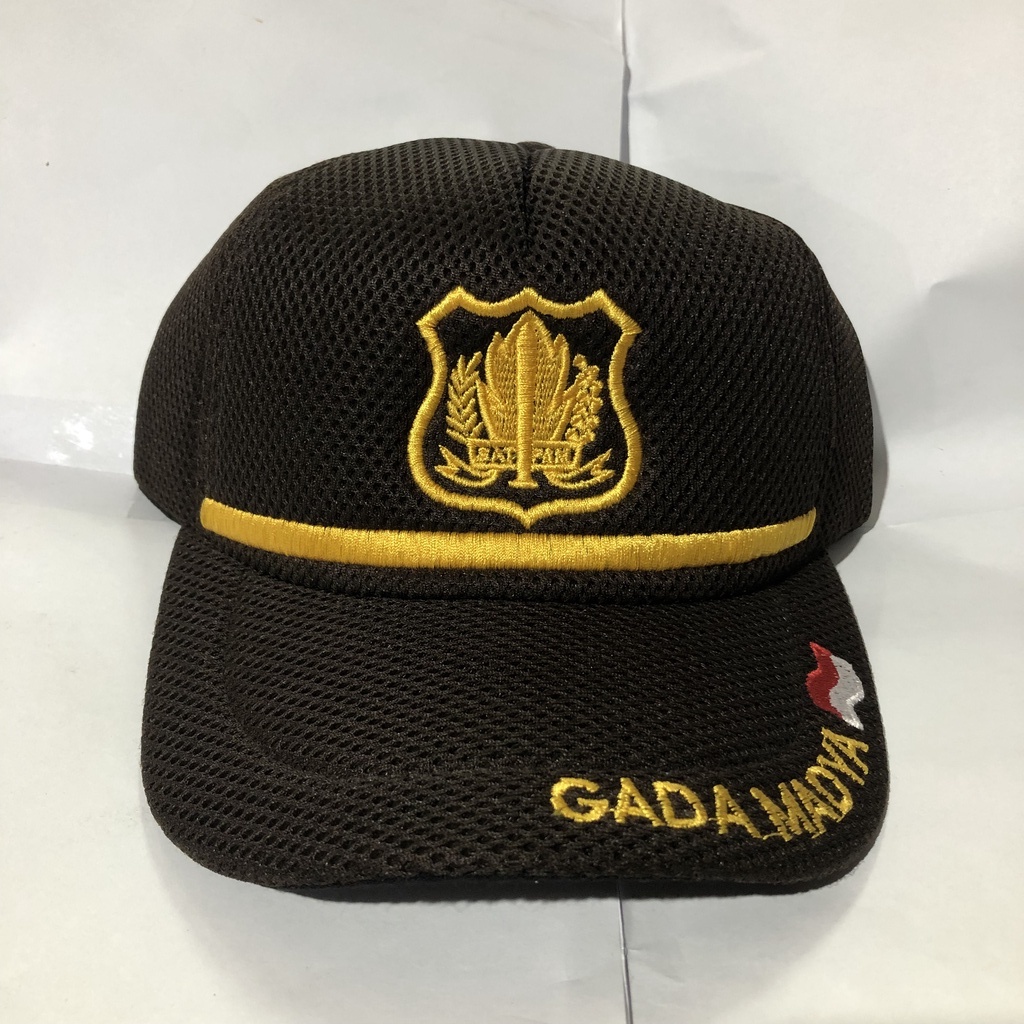 Topi Satpam Coklat Jaring Gada Madya Kuning - Topi Satpam Coklat Gada Madya model Jaring - Topi Logo