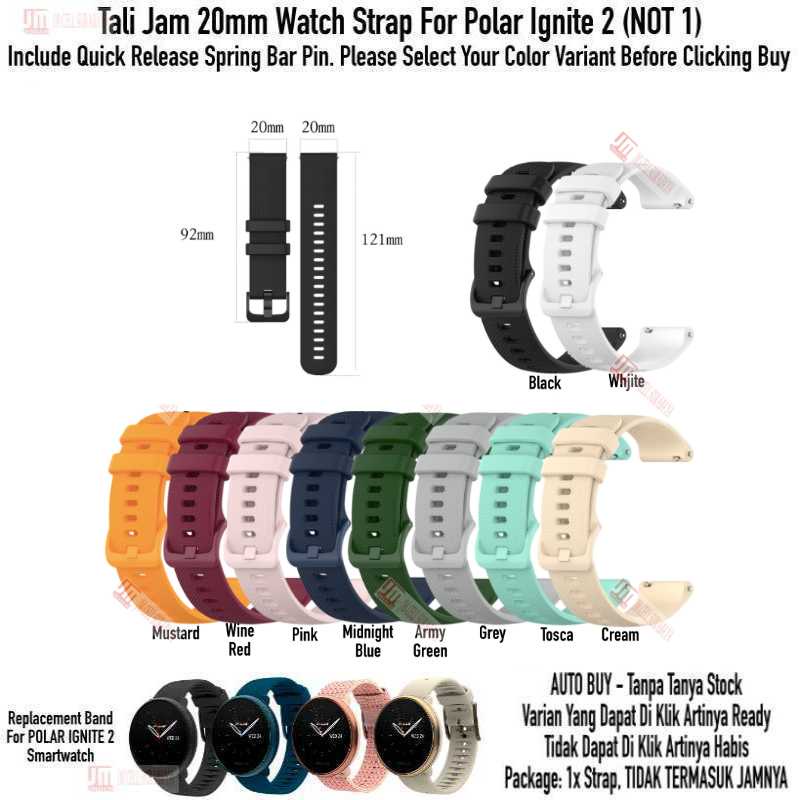 OYE Watch Strap Polar Ignite 2 (Bukan 1) - Tali Jam 20mm Rubber Silikon