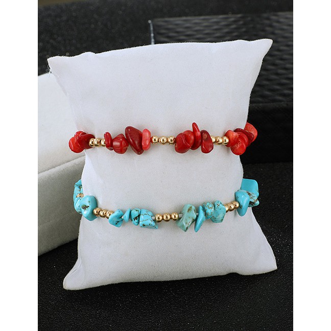 LRC Gelang Kaki Fashion Blue Beaded Stone Anklet Single Layer D29824