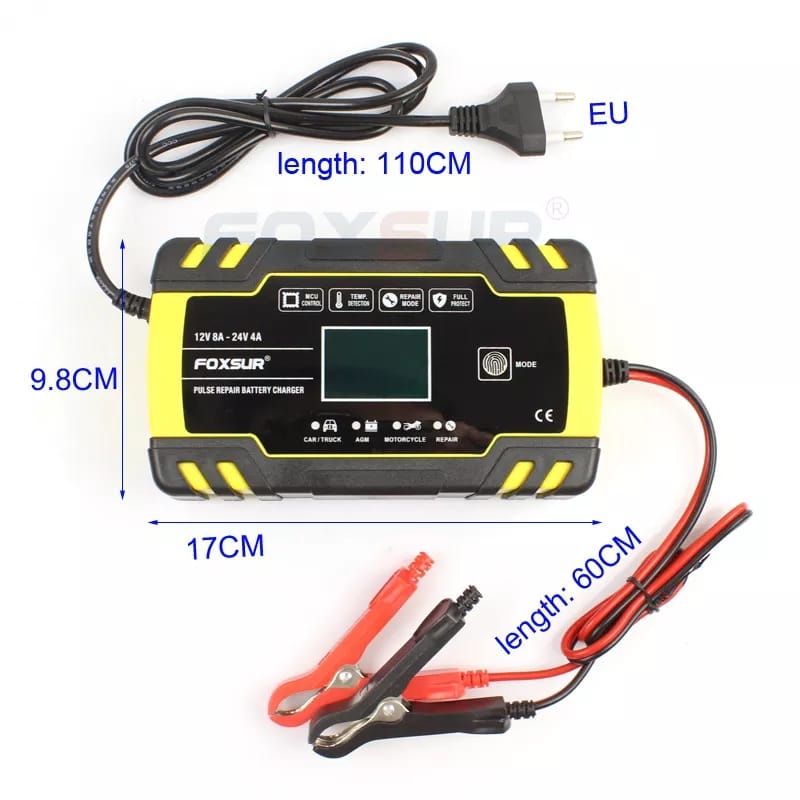 Car Battery Charger 12V 24V Fully Automatic Digital Display 12A/8A Smart Car Battery Charger Repair Lead Acid Puls Dry Wet