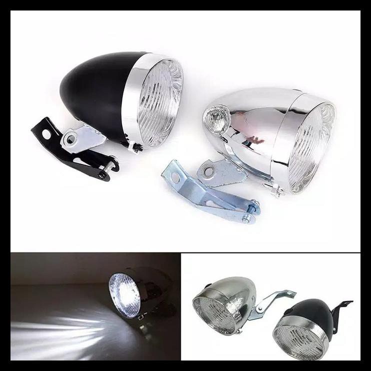 MURAH Lampu Depan Sepeda LED Model Klasik / Ontel / Vintage - Chrome