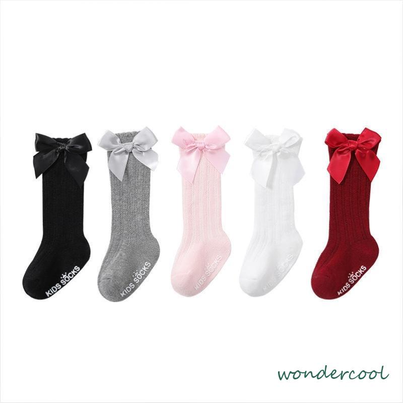 Pria dan Girls Pure -Colored Striped Long Socks di Socks of Bow Tengah -Won