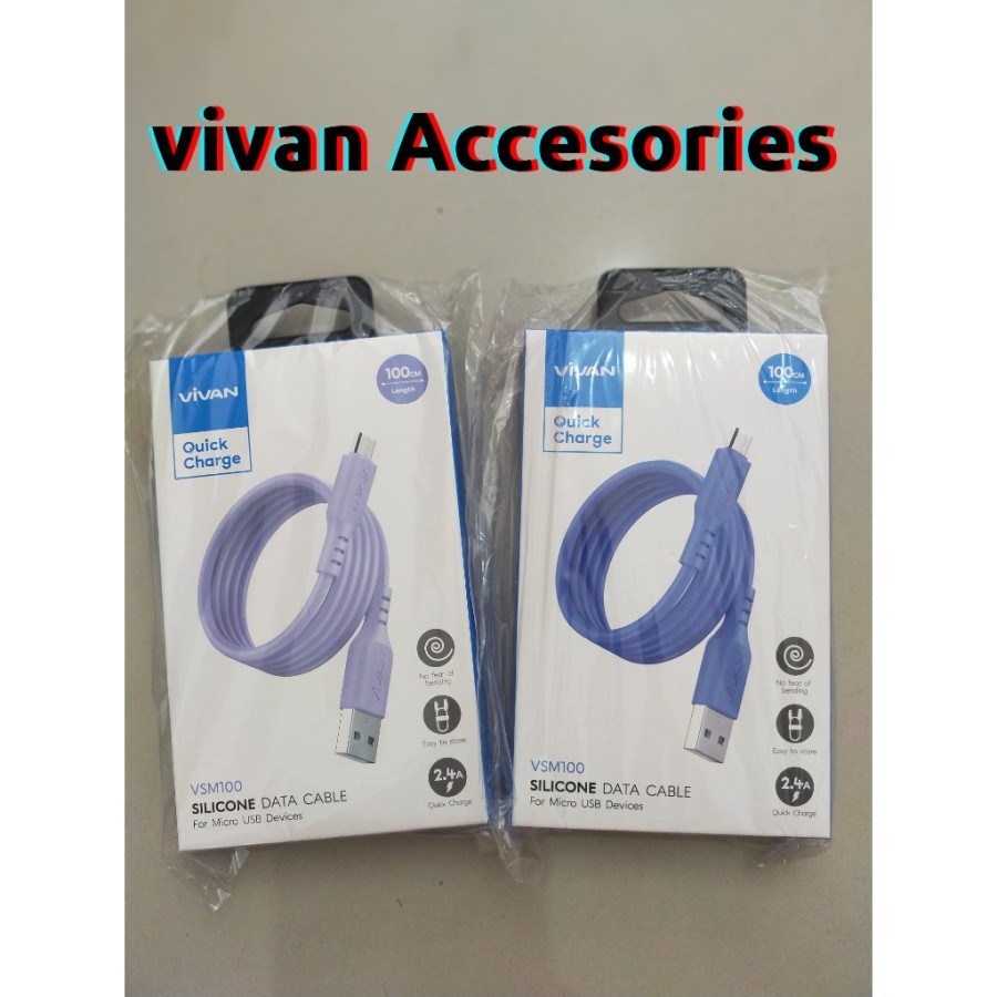 VIVAN VSM100 Kabel Data Micro USB 2.4A Quick Charge Android Biru-Purple