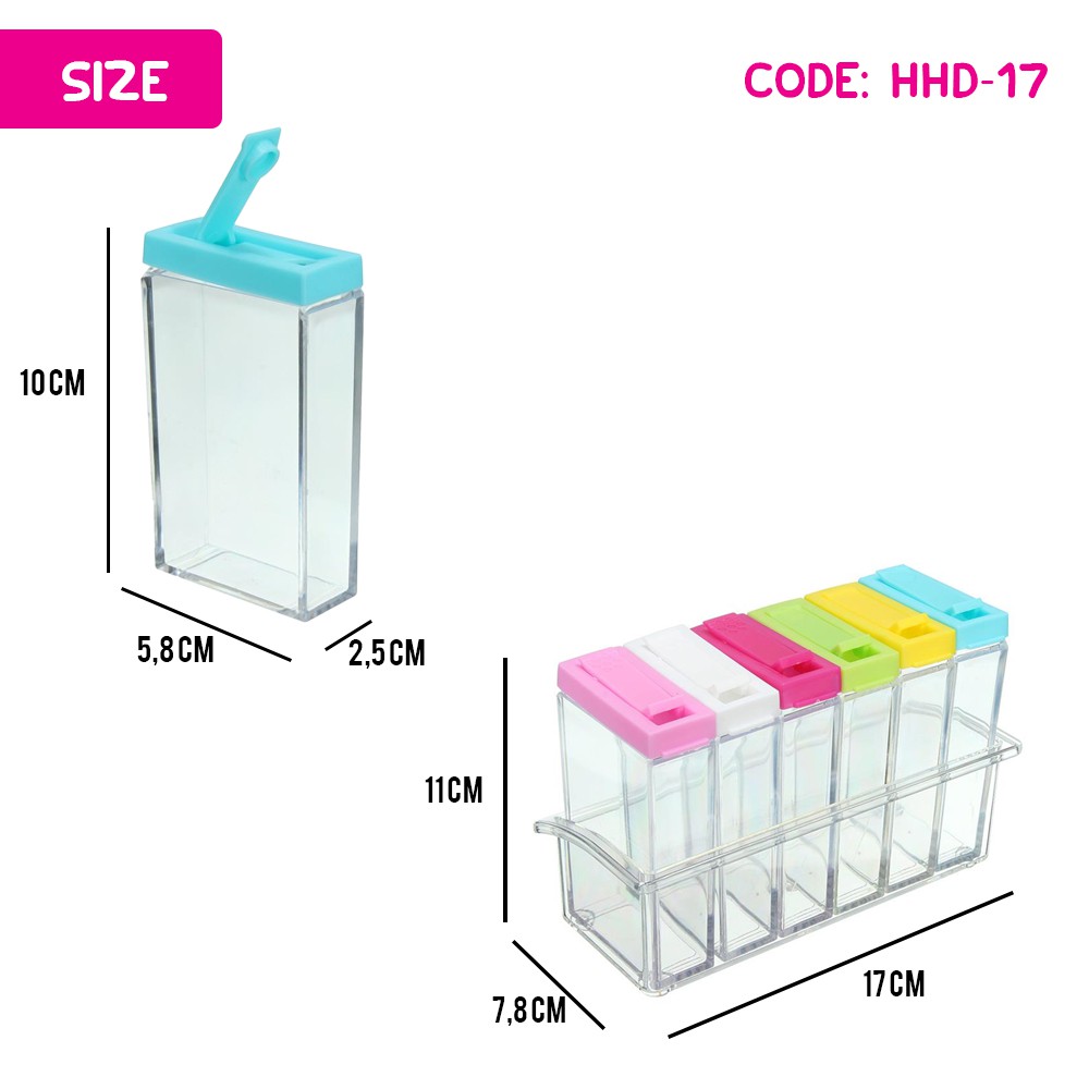 Tempat Bumbu Dapur 6in1 - Set Isi 6 Botol Bumbu &amp; Holder Botol - 6 in 1 - HHD-17