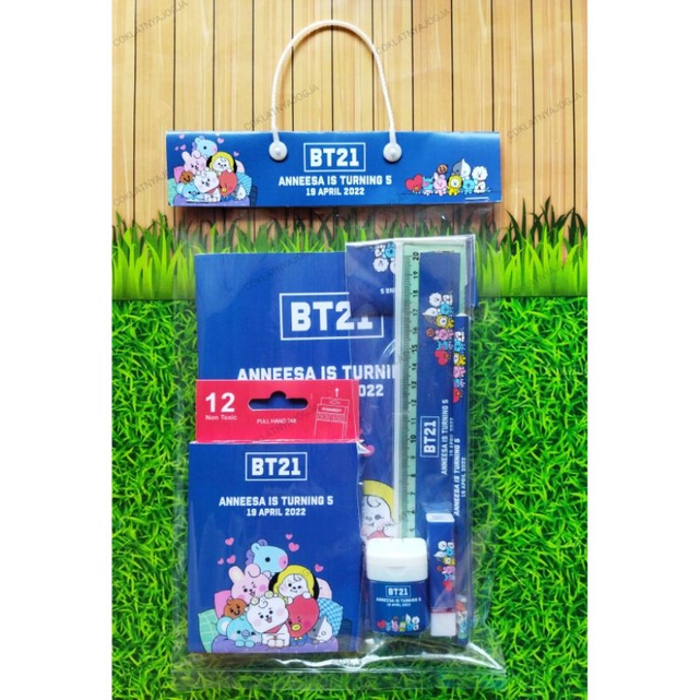 (PO 13hr, MIN 12 pcs) Birthday Goodie Bag Isi Buku, Alat Tulis dan Pensil Warna Box Tema BT21
