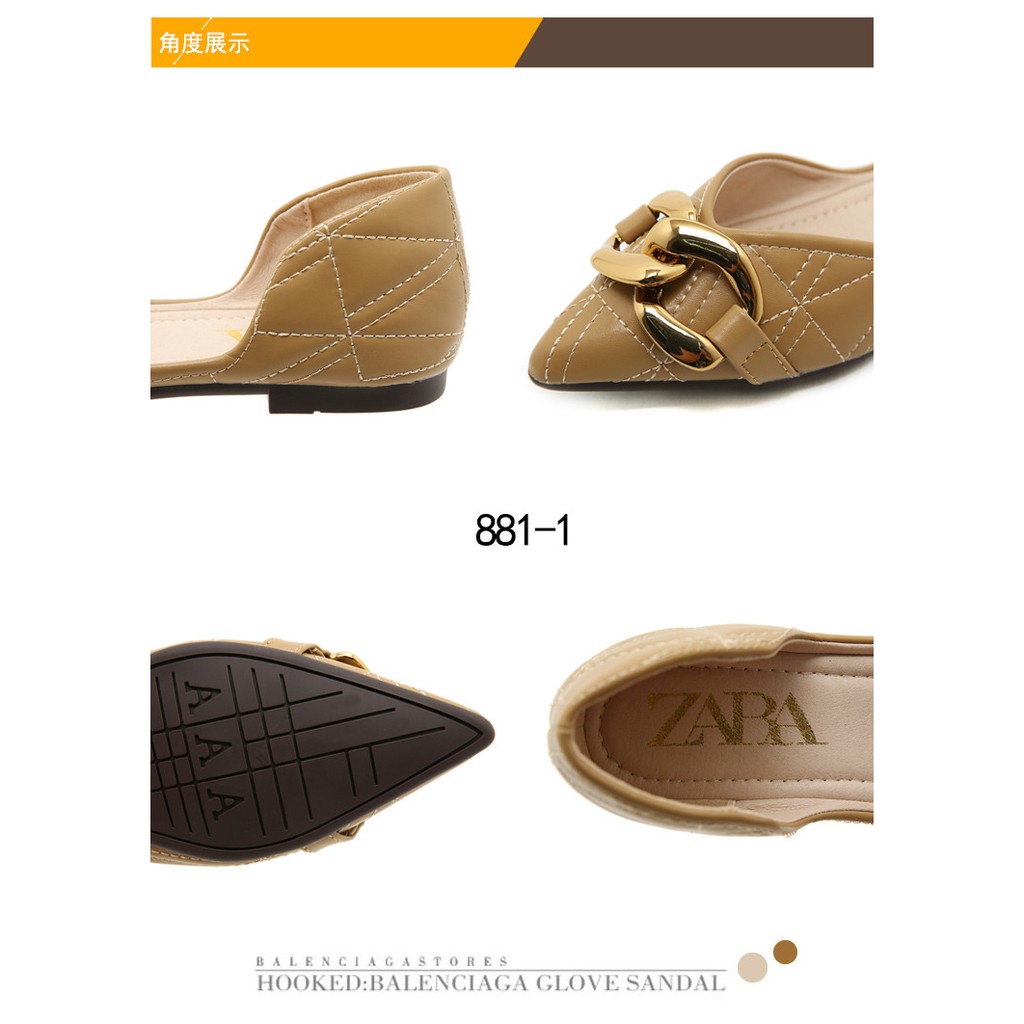 ZR Flat Leather Shoes With Chain #881-1