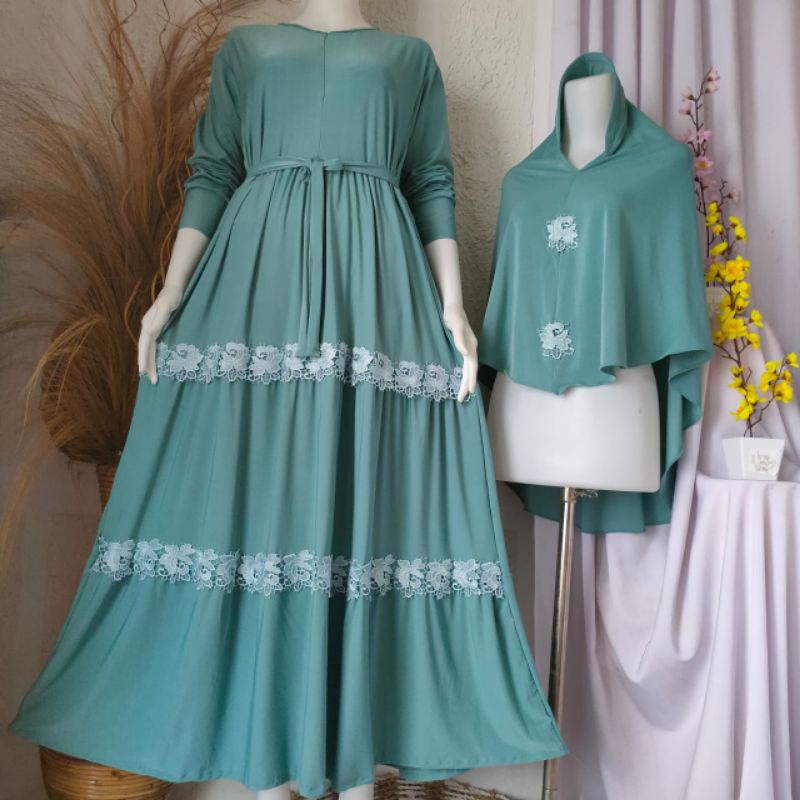GAMIS JERSEY  RENDA SET HIJAB JUMBO - GAMIS WANITA LEBARAN MODEL KEKINIAN - GAMIS JERSEY PREMIUM POL