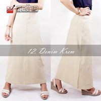 Rok Zetha Panjang Wanita Warna Denim Krem | Rok Kerja Kantor | Rok Denim | Rok Model A - Line | Rok 