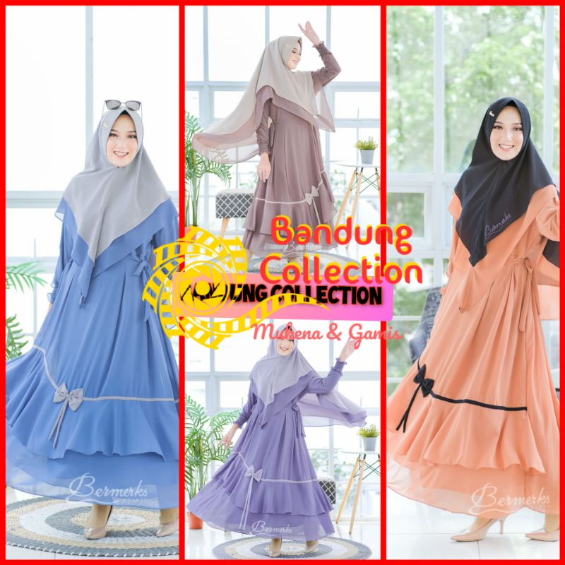 Gamis Brukat Jombo Set Khimar 2 Layar Full Ceruty Babydoll Variasi Renda Import Pasmina Senada Gamis