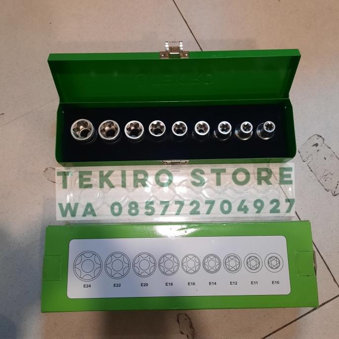 kunci shock bintang TEKIRO set 9 pcs 1/2" Dr box besi