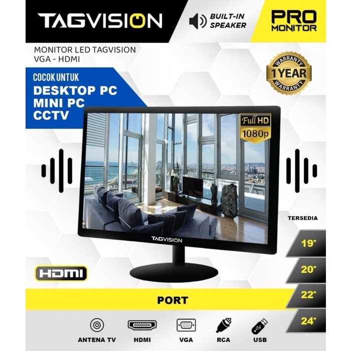 Monitor TAG vision / Tagvision 20 inch support PC CCTV TV HDMI + VGA