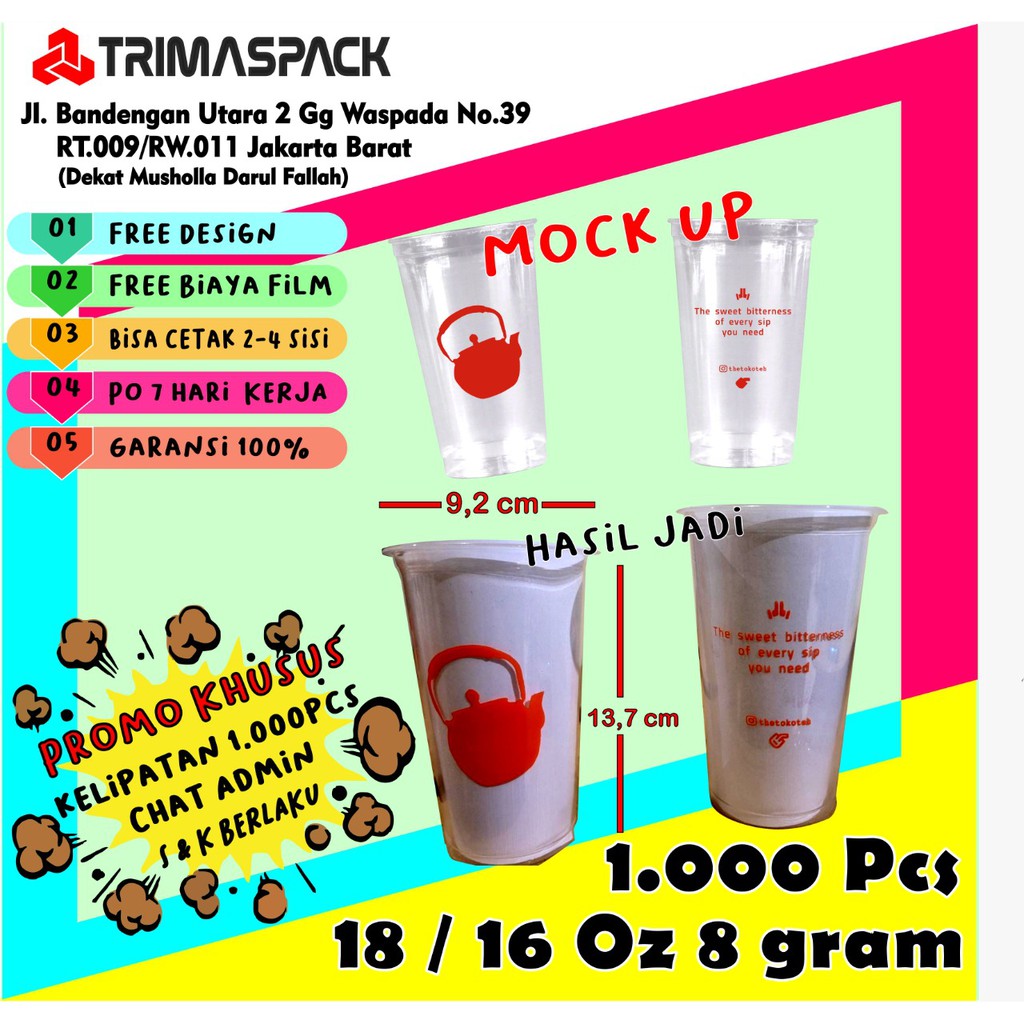 Jual Sablon Cup Plastik 18 Oz 8 Gram Sablon Gelas Plastik 18oz Datar 10002000 Pcs 6663