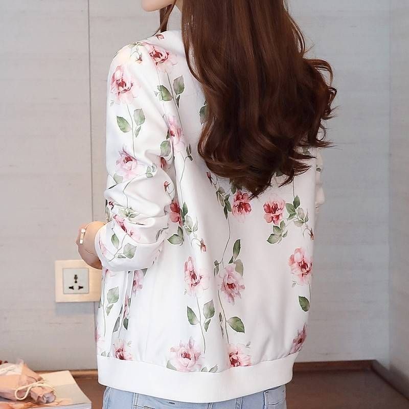 Jaket Sifon Tipis Wanita Motif Floral Resleting Depan Original Import