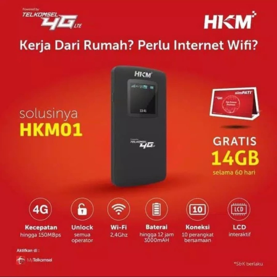 Modem Mifi HKM001 Free Telkomsel 14GB Unlock All Operator