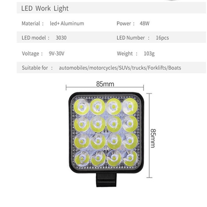 Lampu LED Sorot Tembak Worklight Mobil Motor 48 Watt 16 Titik MINI