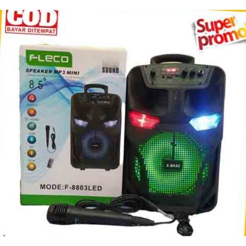 COD SPEAKER BLUETOOTH KARAOKE 8'5 INCH F-8803 PLUS MIC KARAOKE X-BASS//SALON AKTIF FLECO F-8803//SPEAKER KARAOKE