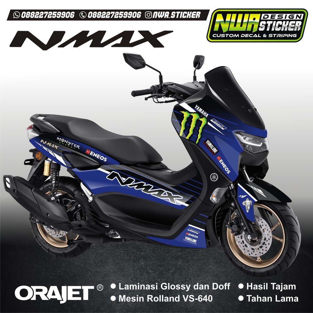DECAL FULL BODY YAMAHA NMAX 2020 HITAM MODEL MOVISTAR / STIKER NMAX STRIPING HITAM