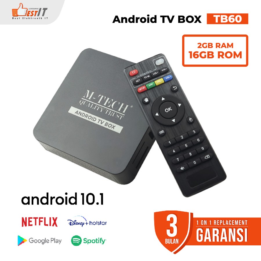 STB TV Box Android 10.1 Ultra HD 4K WIFI 2GB 16GB M-Tech TB60 Original