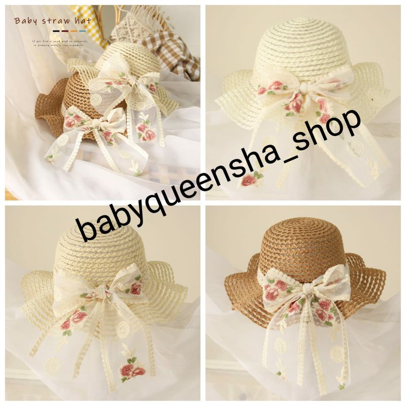topi jerami renda/topi pantai anak/topi pantai jerami/topi jerami/topi anak/topi anyaman