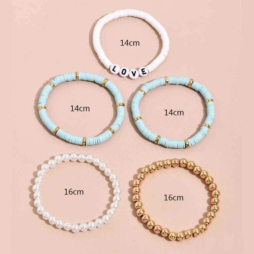 Needway  5 PCS/2 PCS Soft Pottery Bracelets Retro Fashion Jewelry Bracelet Set Women Pearl Colorful Letters Clay Beads Temperament Resin