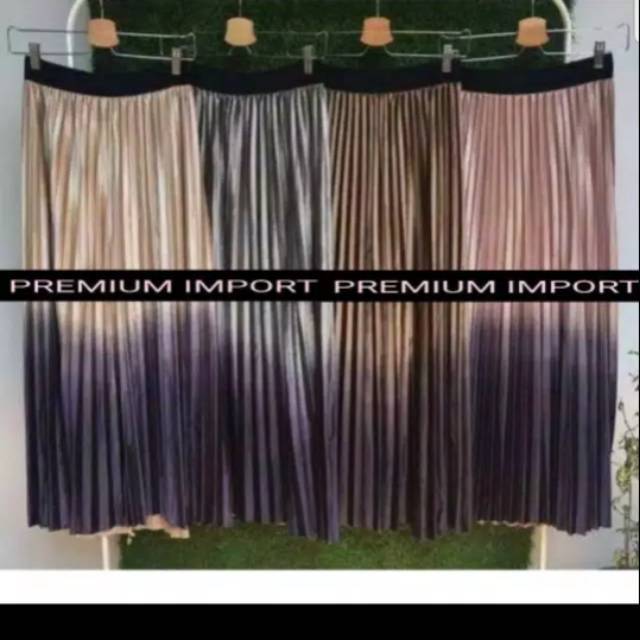 ROK PANJANG LIPIT ROK PLISKET PREMIUM IMPORT VELVET MAXI PLEATED SKIRT GRADASI MUTIARA