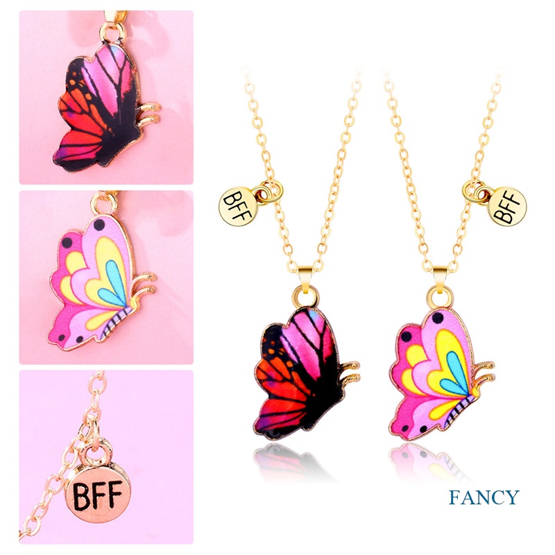 2pcs / Set Kalung Liontin Butterfly Gaya Korea Untuk Wanita