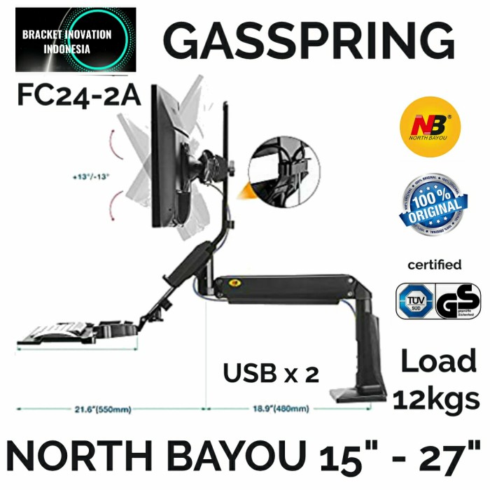 NB NORTH BAYOU FC24-2A Dual Monitor Arm TV Mount 2 Screen 22-27 Inch